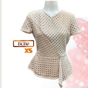 BCBG Maxazria Blouse Embroidered Light Brown Size XS